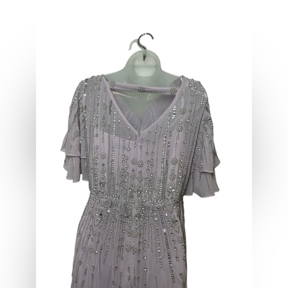 Mac Duggal 10690 Lavender Sequin Chiffon Midi Dress High Neck Flutter Sleeves - Picture 8 of 8